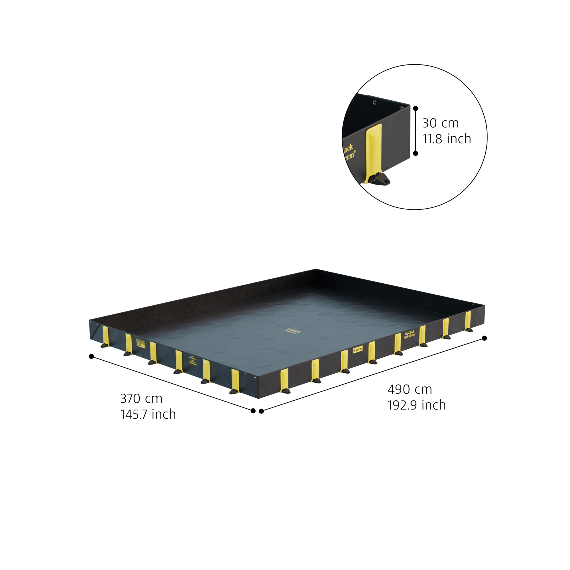 Justrite Rigid-Lock QuickBerm — 12ft. x 16ft. x 12in., 1435 Gallon Capacity, Drive Over, Black, Model# 28524